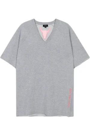 Alix the label Kleedjes, Dames, Grijs, XS, Katoen, Neon Roze V-hals Sweat Jurk