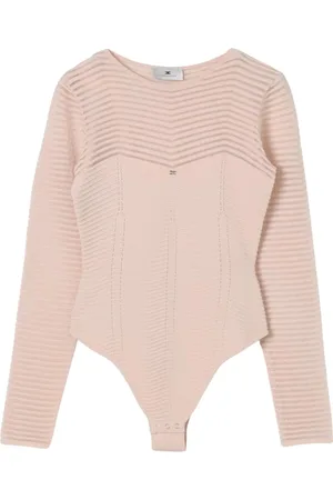 Elisabetta Franchi Tops, Dames, Roze, S, Geribbelde Gebreide Bodysuit Zwart