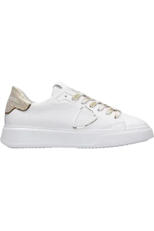 Philippe model Schoenen, Dames, Wit, 37 EU, Katoen, Witte leren sneakers met glitterpatch