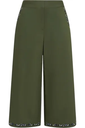 MARELLA Broeken, Dames, Groen, L, Katoen, Groene Geborduurde Wijde Pijp Broek