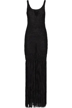 Serafini Kleedjes, Dames, Zwart, S, Polyester, Fringed Hemline Openwork-Knit Jurk