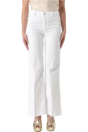 Liu Jo Jeans, Dames, Wit, W26, Katoen, Wijde broek met gouden knopen