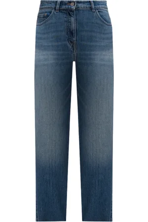 Twin-Set Jeans, Dames, Blauw, W32, Denim, Denim Jeans met Scratch Effect Geborduurd Logo