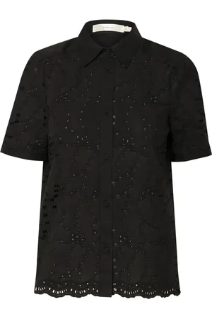 INWEAR Blouses & Shirts, Dames, Zwart, 2Xl, Katoen, Zwarte Geborduurde Overhemdblouse