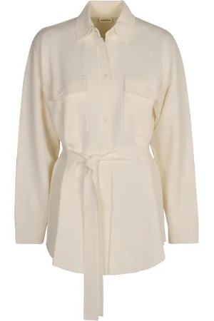 P.A.R.O.S.H. Blouses & Shirts, Dames, Wit, L, Gebreide shirt met riem en zakken