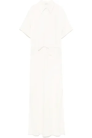 Brunello Cucinelli Kleedjes, Dames, , M, Linnen, Maxi Jurk met Polo Kraag