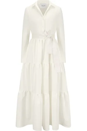 Nicowa Kleedjes, Dames, Wit, XL, Elegante Overhemdjurk met Kristalknopen