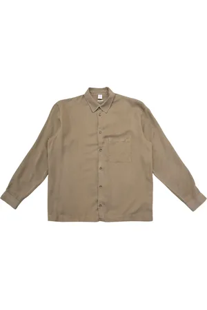 Won Hundred Overhemden, Heren, Bruin, L, Flowy Tencel Shirt met Hoornknopen