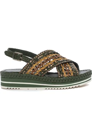 Pon´s quintana Schoenen, Dames, Groen, 37 EU, Handgeweven leren sleehak sandaal