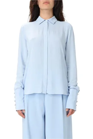 Patrizia Pepe Blouses & Shirts, Dames, Blauw, M, Leer, Witte Zijden Overhemd Getailleerde Pasvorm