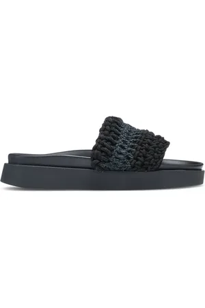 INUIKII Schoenen, Dames, Zwart, 38 EU, Linnen, Zwarte Gebreide Sandalen