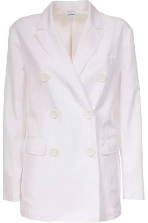 Aspesi Jassen, Dames, Wit, S, Katoen, Katoen Linnen Dubbelrijige Blazer