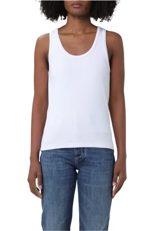Bottega Veneta Tops, Dames, Wit, S, Katoen, Geribbelde tanktop, klassieke stijl