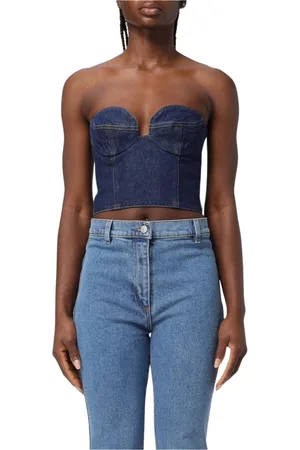 MAGDA BUTRYM Tops, Dames, Blauw, S, Denim, Denim Korset Top Stijlvol en veelzijdig
