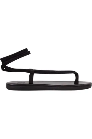 Ancient Greek Sandals Schoenen, Dames, Zwart, 36 EU, Gevlochten leren sandaal met klittenbandsluiting