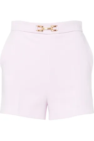 Elisabetta Franchi Korte broeken, Dames, Paars, S, Polyester, Lila Crepe Shorts met Gouden Details