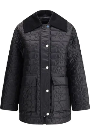 Ganni Jassen, Dames, Zwart, S, Glanzende Afwerking Donsjas