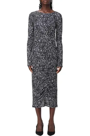 Patrizia Pepe Kleedjes, Dames, Zwart, S, Elegante Abstract Print Midi Jurk
