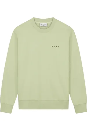 OLAF HUSSEIN Sweatshirts & Hoodies, Heren, Groen, L, Zonnebrandcrème gezicht ronde hals trui lichtgroen