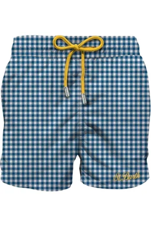 MC2 SAINT BARTH Badkleding, Heren, Blauw, S, Seersucker Gestreepte Bermuda Shorts
