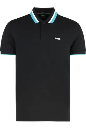 HUGO BOSS Tops, Heren, Zwart, M, Katoen, Katoenen Polo Shirt Geribbelde Randen Regular Fit