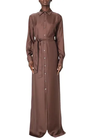 Tom Ford Kleedjes, Dames, Bruin, L, Bruine Gerimpelde Midi Jurk