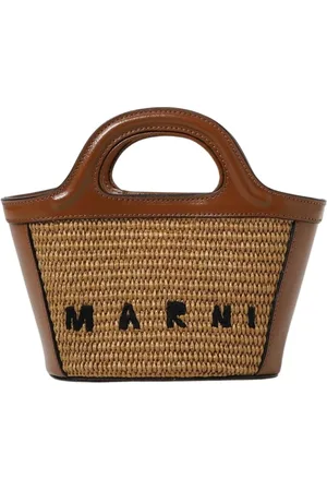 Marni Tassen, Dames, Bruin, ONE Size, Raffia Mini Trunk Tas