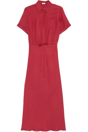 Brunello Cucinelli Kleedjes, Dames, Rood, M, Linnen, Rode Maxi Jurk met Knoopsluiting