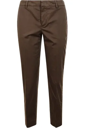 PT Torino Broeken, Dames, Bruin, L, Leer, Koffie Getailleerde Broek voor Verfijnde Outfits