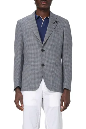 LARDINI Jassen, Heren, Grijs, L, Leer, Klassieke Geruite Blazer voor Mannen