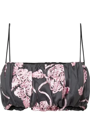 ROTATE Tops, Dames, Veelkleurig, S, Polyester, Vierkante hals Ballonmouw Crop Top