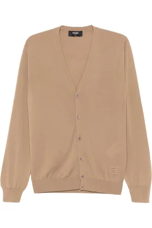Fendi Truien, Heren, Bruin, L, Wol, Lichte Wol Vest V-Hals Knoopsluiting
