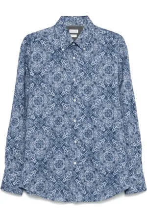 Brunello Cucinelli Overhemden, Heren, Blauw, XL, Katoen, Paisley Print Navy Overhemd
