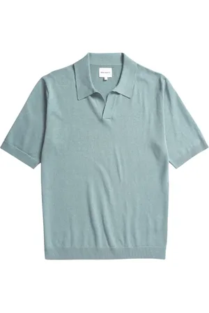 Norse projects Tops, Heren, Blauw, L, Katoen, Licht Linnen/Katoen Gebreid Poloshirt