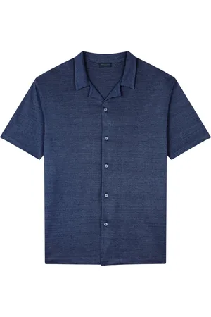 Paul & Shark Overhemden, Heren, Blauw, L, Linnen, Linnen Jersey Overhemd Regular Fit Korte Mouw