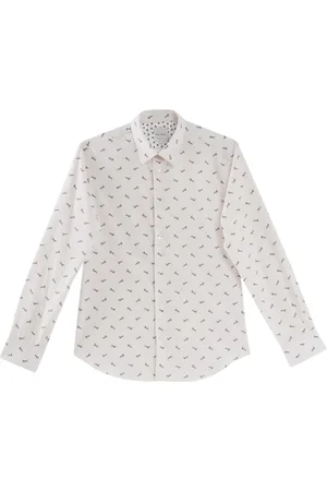 Paul Smith Overhemden, Heren, Wit, L, Katoen, Tijgerprint Overhemd Lange Mouwen
