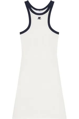 Courrèges Kleedjes, Dames, Wit, M, Witte Mouwloze Jurk met Logopatch