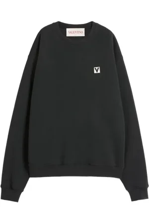 VALENTINO Sweatshirts & Hoodies, Heren, Zwart, XL, Katoen, Logo Patch Ronde Hals Sweatshirt