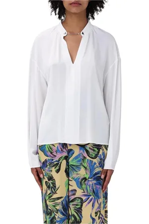 Patrizia Pepe Blouses & Shirts, Dames, Wit, L, Navy Silk V-Neck Blouse