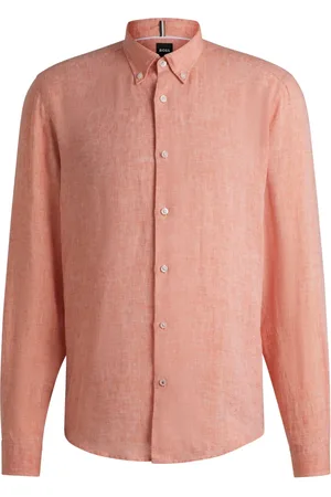 HUGO BOSS Overhemden, Heren, Oranje, XL, Herenoverhemd