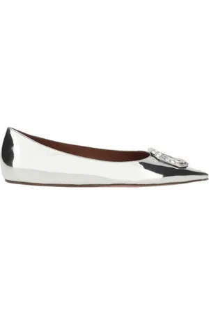 Amina Muaddi Schoenen, Dames, Grijs, 36 EU, Leer, Spiegelende Leren Ballerina
