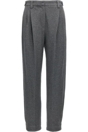 Brunello Cucinelli Broeken, Dames, Grijs, M, Katoen, Grijze Katoenmix Elastische Broek