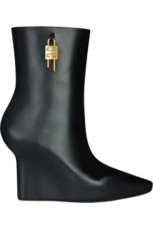 Givenchy Schoenen, Dames, Zwart, 37 EU, Leer, Zwarte leren logo enkellaarzen