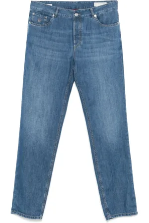 Brunello Cucinelli Jeans, Heren, Blauw, L, Katoen, Blauwe Jeans met Logoborduursel