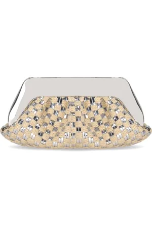 THEMOIRÈ Tassen, Dames, Grijs, ONE Size, Zilveren Micro Geweven Stro Clutch Tas