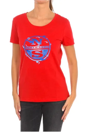 North Sails Tops, Dames, Rood, S, Katoen, T-shirt met korte mouwen en geribbelde halslijn