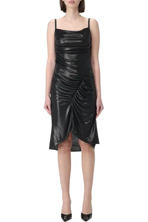 Marine Serre Kleedjes, Dames, Zwart, M, Elegante Gedrapeerde Midi Jurk
