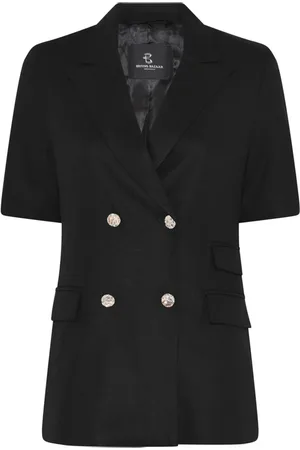 Bruuns Bazaar Jassen, Dames, Zwart, L, Dubbelrijige Zwarte Blazer met Korte Mouwen