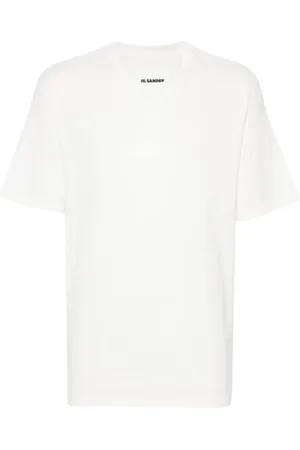 Jil Sander Tops, Heren, Wit, S, Katoen, Katoenen Crew Neck T-shirt met Logo