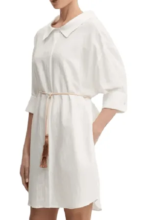 Liu Jo Kleedjes, Dames, Wit, XS, Oversized overhemdjurk met metallic draad
